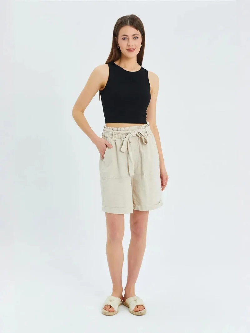 MixRay Mixray High-Waisted Cotton Drawstring Shorts