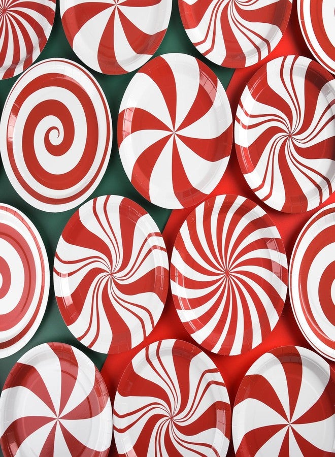 AimFun 48Pcs Christmas Candy Party Plates Peppermint Paper Plate Red and White Striped Disposable Dinner Tableware Xmas Candy Cane Lollipop Round Plates for Winter New Year Holiday Party Supplies - Image 4