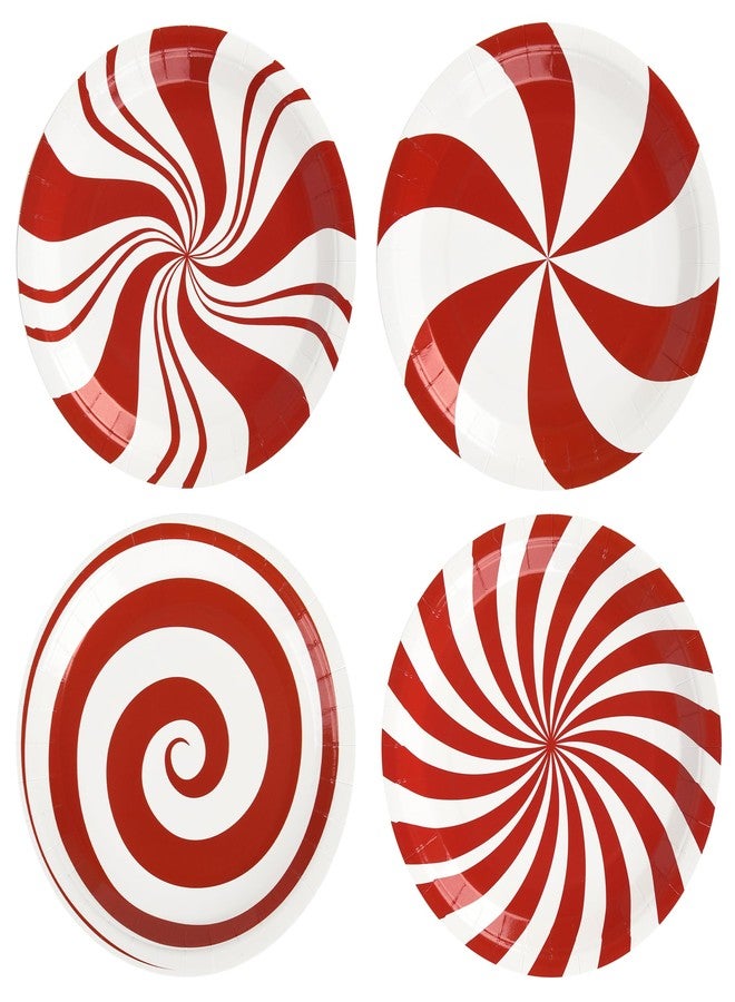 AimFun 48Pcs Christmas Candy Party Plates Peppermint Paper Plate Red and White Striped Disposable Dinner Tableware Xmas Candy Cane Lollipop Round Plates for Winter New Year Holiday Party Supplies - Image 1