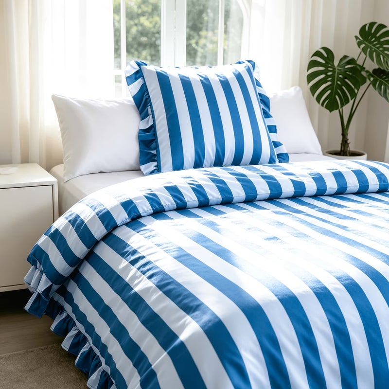 5pcs Striped Pattern Bedding, Includes 1 Duvet Cover + 4 Pillowcases (No Inserts), Ruffled Washed Fiber Duvet Cover and Pillowcases, Essential for Exquisite Home Decor, Mother's Day Birthday Gift Set - Image 4