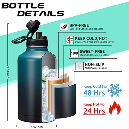 DIGJUPER Half-gallon Insulated Water-Bottle with Straw - Stainless Steel Thermo Jug with Spout Straws Lids, Paracord Handle & Bottle Sleeve, 64OZ Vacuum Thermo Water Bottle for Camping Trip - Image 4
