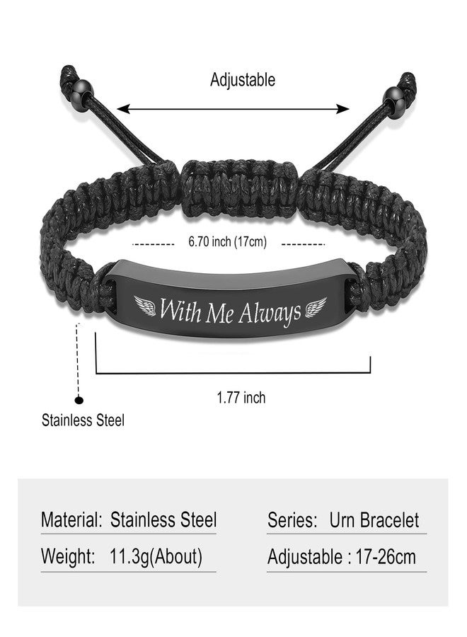 Imrsanl Cremation Bracelet for Ashes Adjustable Cremation Urn Bracelet Bangle for Ashes Stainless Steel Memorial Ashes Keepsake Jewelry for Men Women (Black-With Me Always) - Image 2