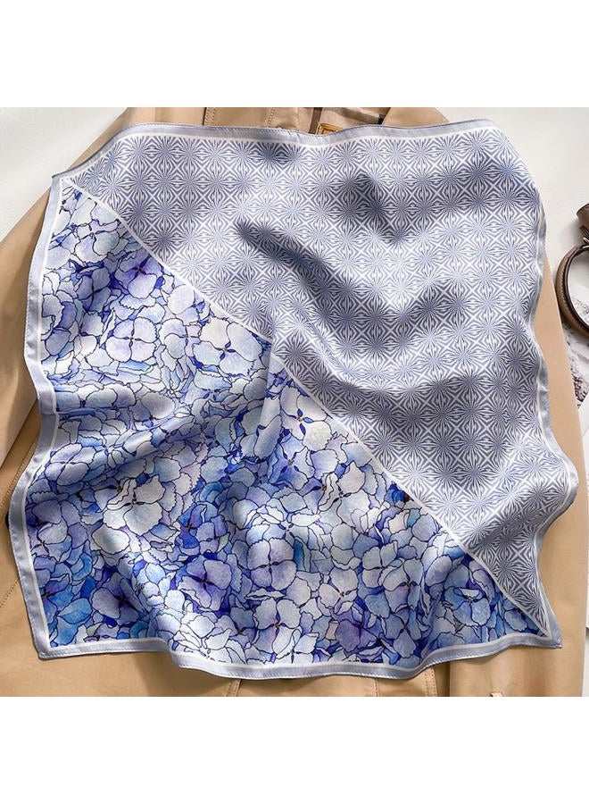 MEISEE 100% Mulberry Silk Scarfs Small Square Scarf 21" x 21" Neck Scarf Breathable Lightweight for Women Gift Packed-Light blue flowers - Image 4