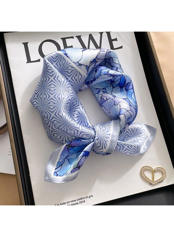MEISEE 100% Mulberry Silk Scarfs Small Square Scarf 21" x 21" Neck Scarf Breathable Lightweight for Women Gift Packed-Light blue flowers - Image 5