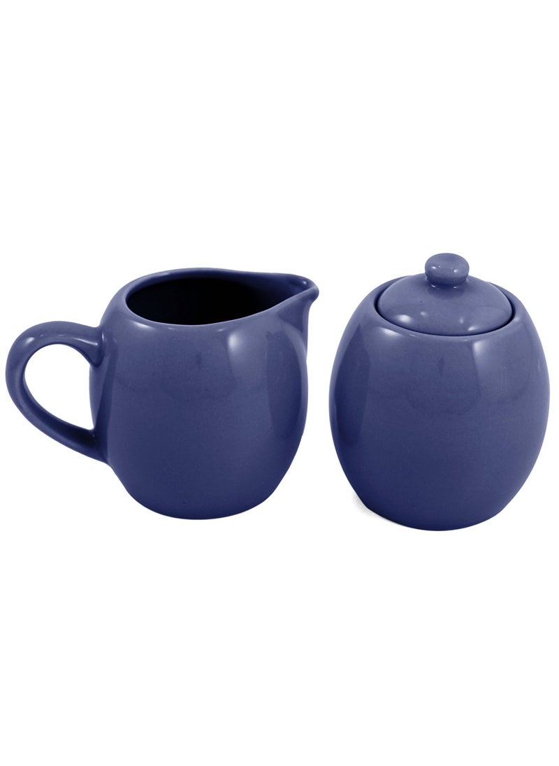 Metropolitan Tea Blue Ceramic Creamer and Sugar Service Set with Lid 