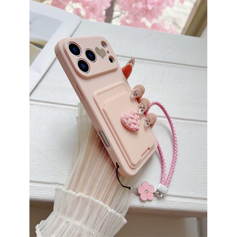 Pink Heart Card Holder Phone Case with Lanyard for Galaxy A15 - Image 3