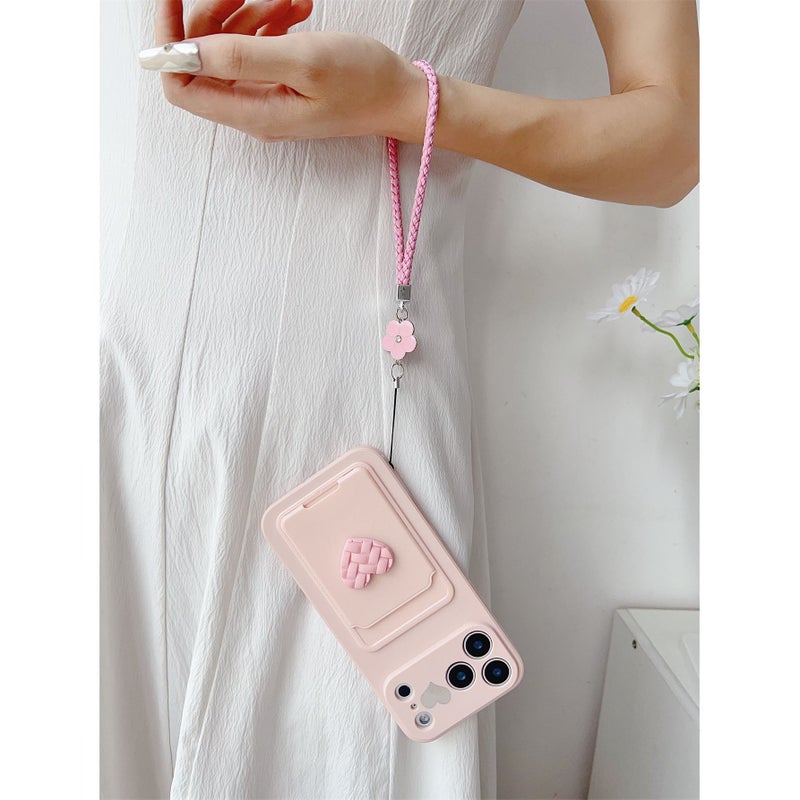 Pink Heart Card Holder Phone Case with Lanyard for Galaxy A15 - Image 5