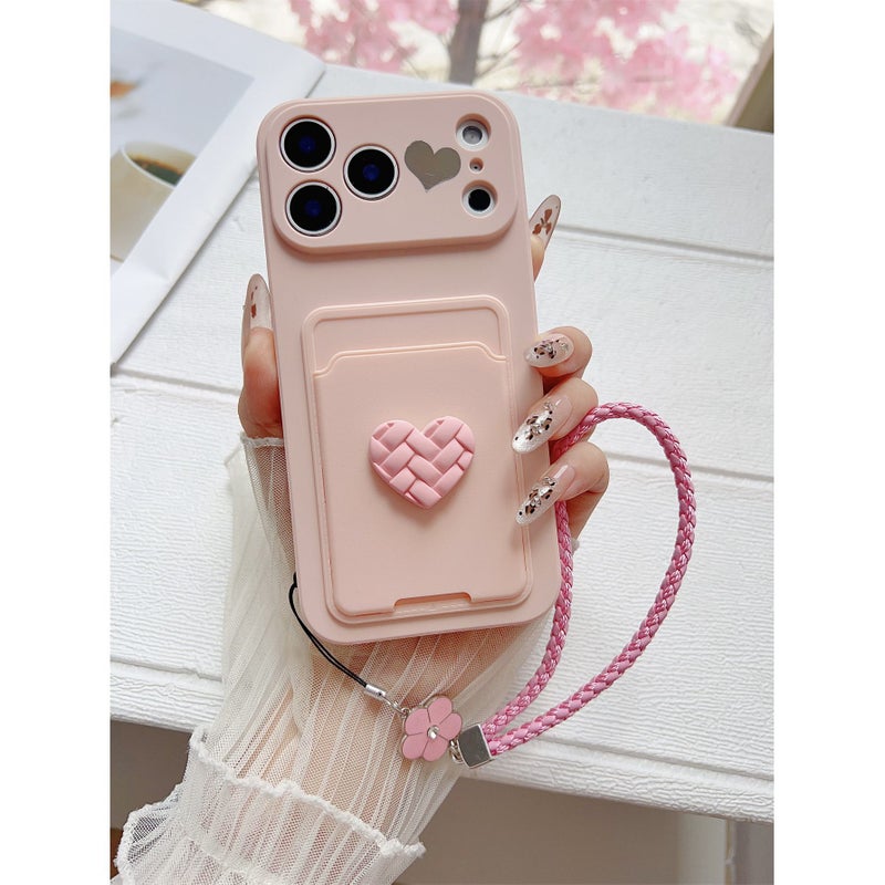 Pink Heart Card Holder Phone Case with Lanyard for Galaxy A15 - Image 2