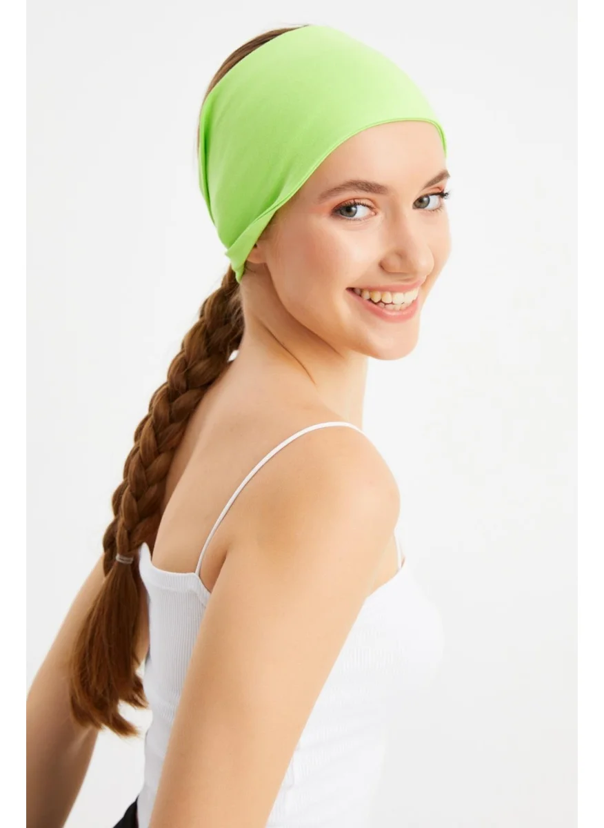 Butikgiz Pistachio Green Women's Double Sided Use Alternative, Combed Cotton, Non-Slip, Lightweight, Sports Hair Band Bandana