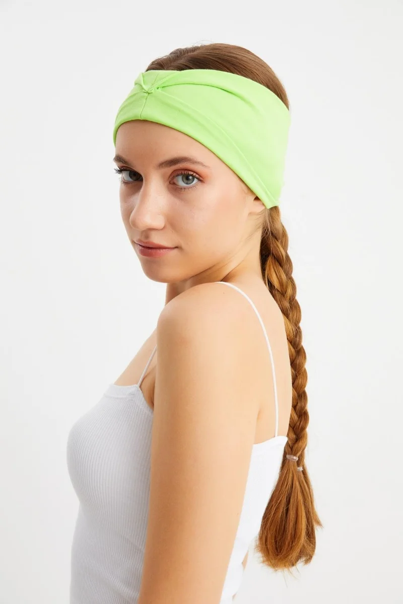 Butikgiz Pistachio Green Women's Double Sided Use Alternative, Combed Cotton, Non-Slip, Lightweight, Sports Hair Band Bandana