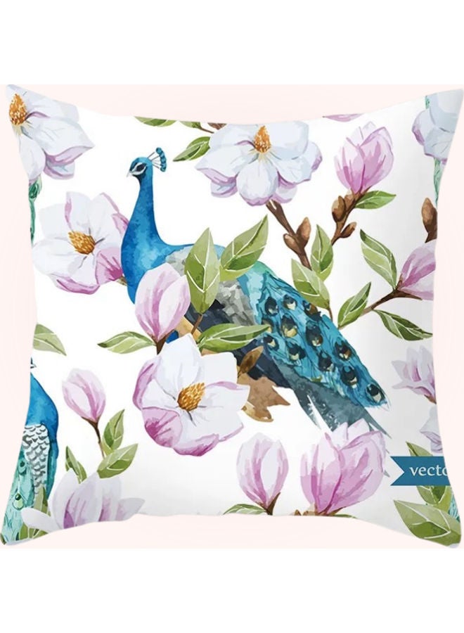 NIBEMINENT Peacock And Flower Design Decorative Cushion Cover Multicolour