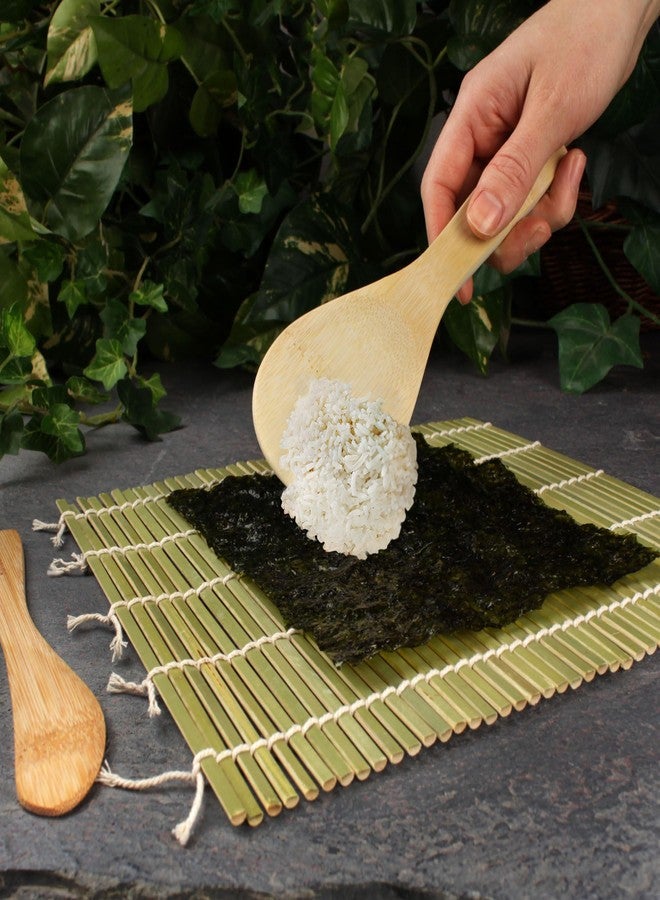 بامبو إم إن مجموعة أدوات صنع السوشي، حصيرة لف السوشي من الخيزران الأخضر، حصيرة سوشي من الخيزران الطبيعي، ملعقة أرز، أداة فرد الأرز - Image 3