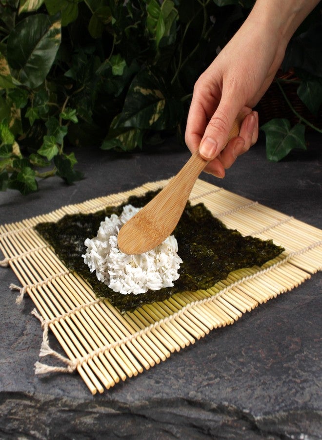 بامبو إم إن مجموعة أدوات صنع السوشي، حصيرة لف السوشي من الخيزران الأخضر، حصيرة سوشي من الخيزران الطبيعي، ملعقة أرز، أداة فرد الأرز - Image 4