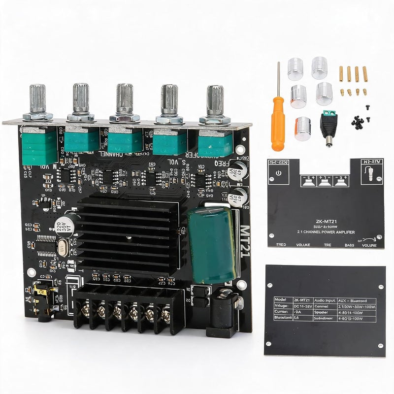 Bewinner Bluetooth Amplifier Card, 2X50W+100W ZK‑MT21 High Power Audio Stereo DC12‑24V 15‑100W Digital Power Amplifier Board for 4‑8Ω Speakers - Image 1