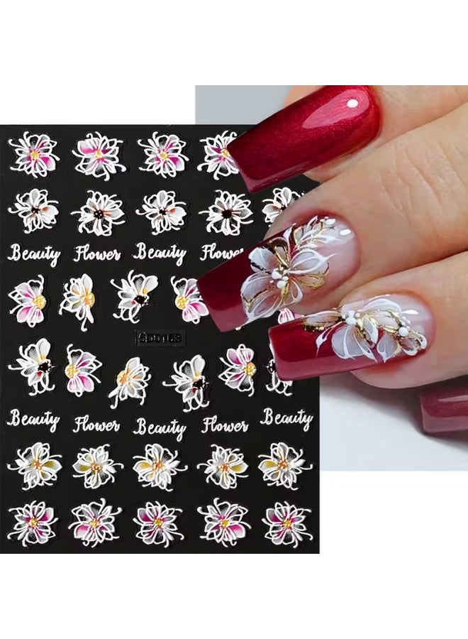 Goolsky 5D Embossed Hollow Butterfly Flower Nail Decals - Self-Adhesive Hypoallergenic Nail Art Stickers with Pink Purple Yellow Floral Lace Resin Glitter - Image 1