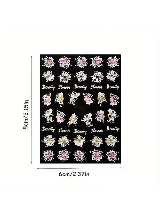 Goolsky 5D Embossed Hollow Butterfly Flower Nail Decals - Self-Adhesive Hypoallergenic Nail Art Stickers with Pink Purple Yellow Floral Lace Resin Glitter - Image 4