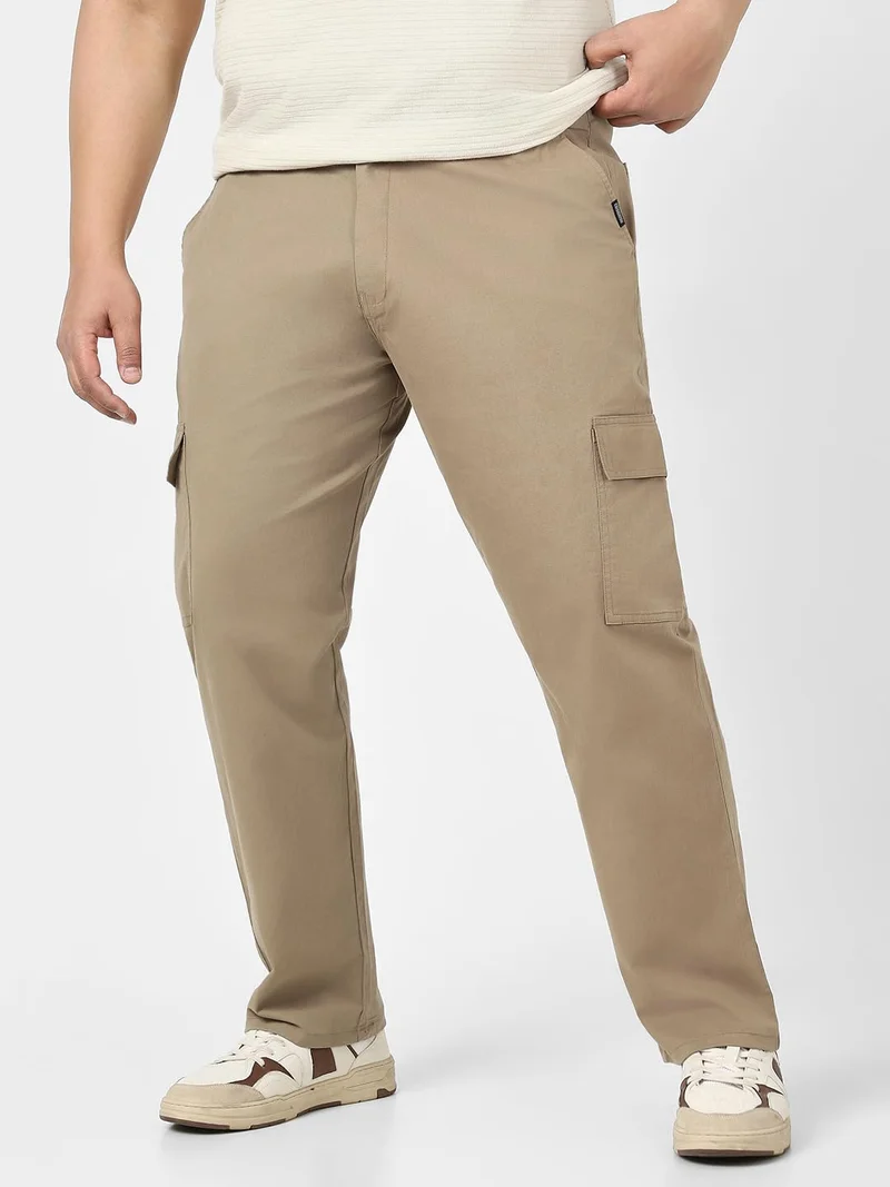 Urbano Plus Men's Khaki Regular Fit Solid Cargo Chino Pant with 6 Pockets Stretchable