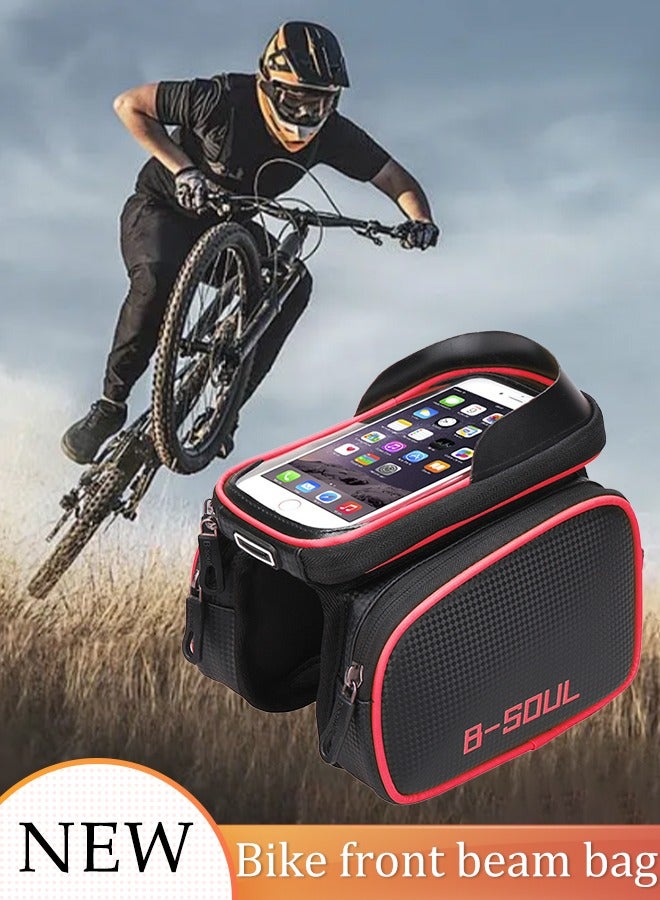 Generic Bicycle Front Holder Bag Waterproof Bicycles Phone Mount Holder Handlebars Bag Durable Large Capacity Cycling Front Beam Storage Sack Front Frame Multifunctional Bicycle Pannier Carrier Trunk Pan bag  - Image 1