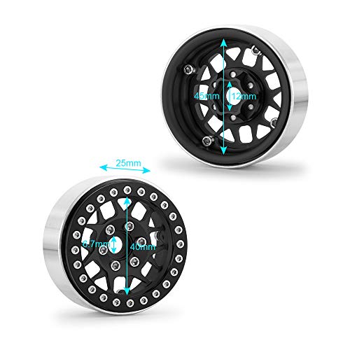 RCLIONS Aluminum Metal 19 Beadlock Wheels Rims for 110th Rock Crawler Car Axial SCX10 D90 TRX4 Pack of 4pcs1 Set Matte Black - Image 5