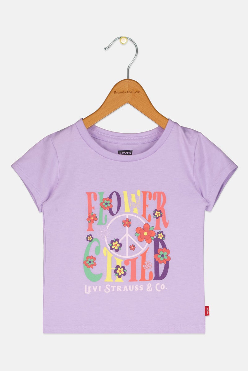 Levi's تي شيرت قصير الأكمام للبنات، مطبوع برسومات، بنفسجي - Image 3