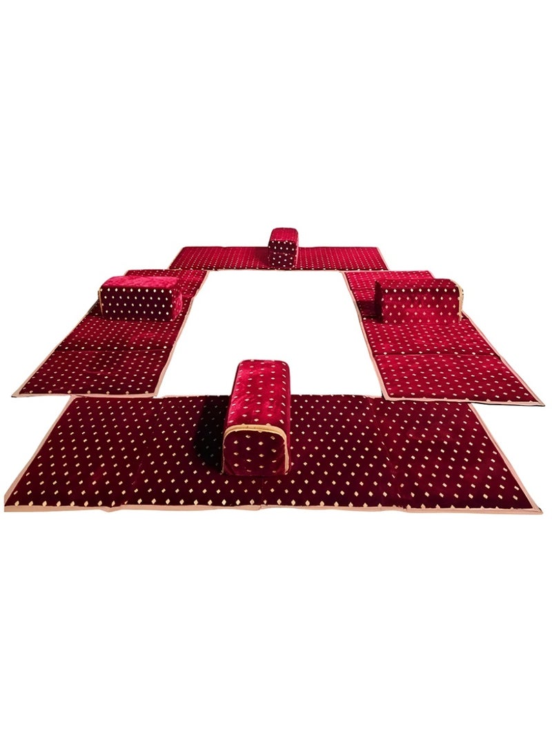 كادي ون بساط رحلات أرضي مكون من 8 قطع 200*90 سم، سجادة تخييم ل 8 اشخاص مبطن من 4 مراكي و 4 مدات، مجلس رحلات قماش تركي قابل للطي سماكة عالية مريح للجلوس مثالي للصحراء و البر