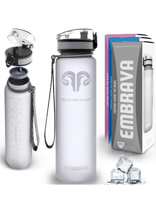 Embrava Best Sports Water Bottle - 32Oz Large - Fast Flow, Flip Top Leak Proof Lid - Non-Toxic Bpa Free - Safe & Eco-Friendly - Quart (1L) - No Straw, Clear With Strap And Filter - Gym & Workout Ready - Image 1