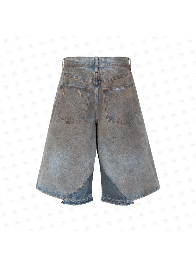 Bear Fresh Wide Washed Distressed Denim Shorts – Streetwear Style - Image 5