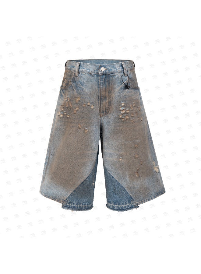 Bear Fresh Wide Washed Distressed Denim Shorts – Streetwear Style - Image 4