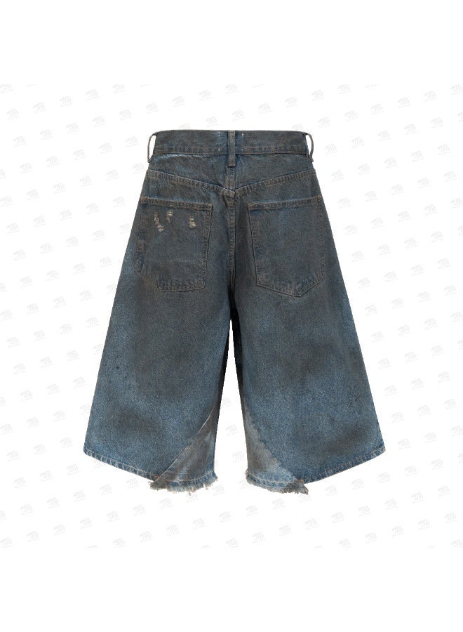 Bear Fresh Wide Washed Distressed Denim Shorts – Streetwear Style - Image 3