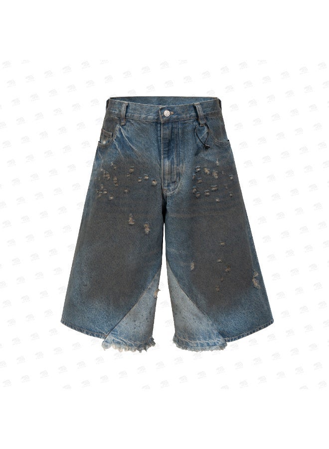 Bear Fresh Wide Washed Distressed Denim Shorts – Streetwear Style - Image 2