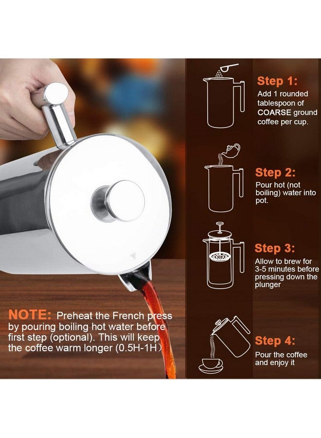 Secura French Press Coffee Maker, 304 Grade Stainless Steel Insulated Coffee Press with 2 Extra Screens, 50oz (1.5 Litre), Silver - Image 3