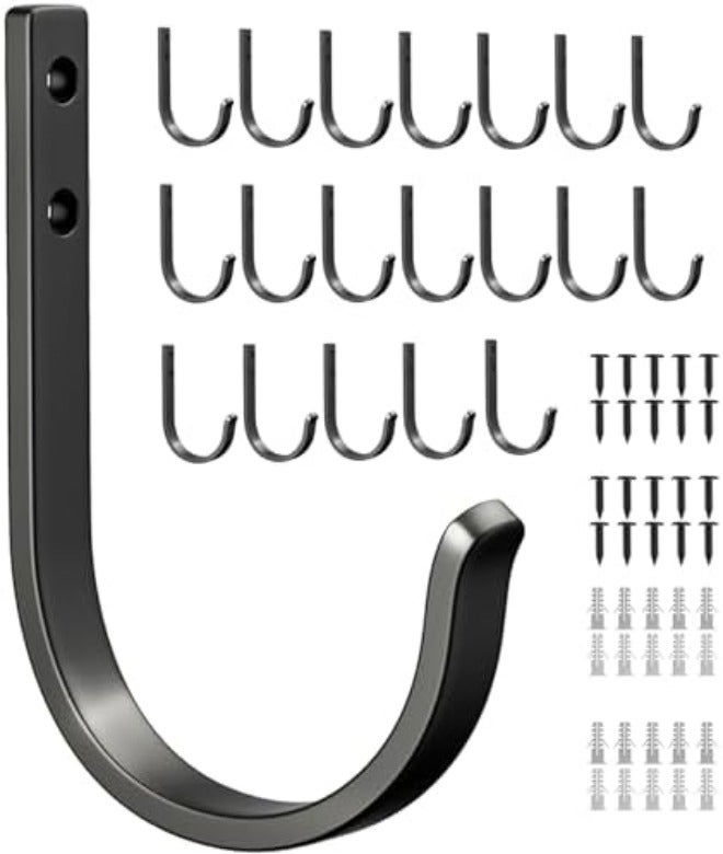 Wall Hooks for Hanging Towel/Coat - 22LB Screw in Metal Hanger Wall Mount, for Outdoor, Closet, Door, Bathrooms, for Backpack, Robe, Black 5  Pack