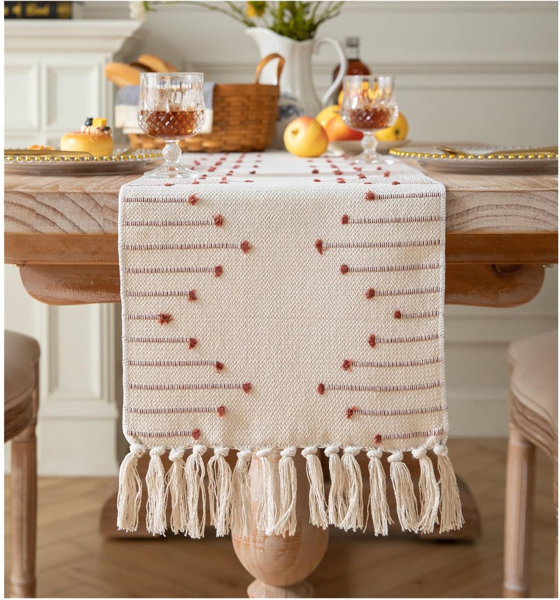 Boho Table Runner 13 x 72 Inch Long Natural Cotton Woven Runner with Tassels for Fall Home Dining Table dcor for Modern Farmhouse Decor Coffee Table Runner Rust and Beige