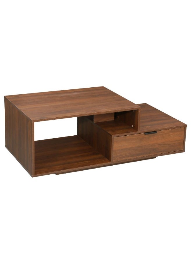 DANUBE HOME Ecrin Coffee Table with Drawer - Dark Walnut Finish, Stylish Living Room Furniture, Engineered Wood, Modern Design, 120x60x45cm - Ideal for Home Decor & Storage - Image 1