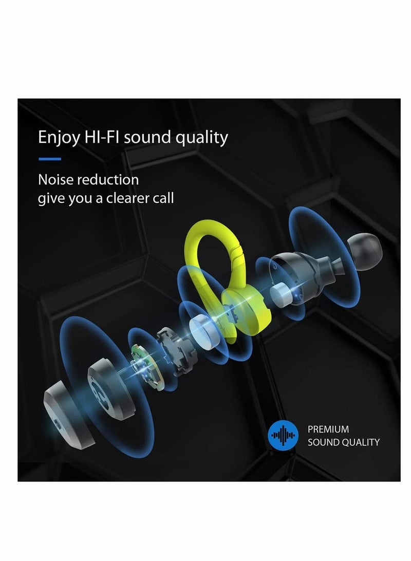 KASTWAVE Sport Bluetooth Headphones True Wireless Earbuds with Charging Case IPX7 Waterproof Premium HIFI Stereo Sound Earphones Built in Mic In Ear Headsets Deep Bass for Running Green  - Image 3