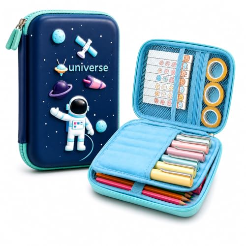 Brand Conquer Big Size Eva 3D Cover Large Capacity Space Astronaut Pencil Case Compartments, School Pouch Premium Stylish Pen Holder (Big Size Astronaut Pencil Case, Ethylene Vinyl Acetate (EVA) Blue) - Image 1