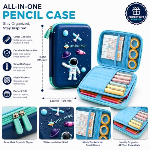 Brand Conquer Big Size Eva 3D Cover Large Capacity Space Astronaut Pencil Case Compartments, School Pouch Premium Stylish Pen Holder (Big Size Astronaut Pencil Case, Ethylene Vinyl Acetate (EVA) Blue) - Image 2