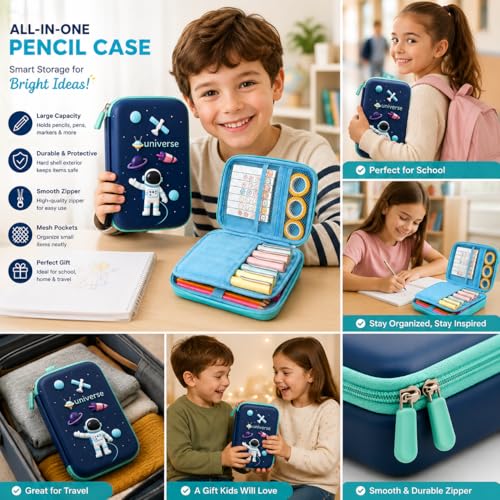 Brand Conquer Big Size Eva 3D Cover Large Capacity Space Astronaut Pencil Case Compartments, School Pouch Premium Stylish Pen Holder (Big Size Astronaut Pencil Case, Ethylene Vinyl Acetate (EVA) Blue) - Image 3