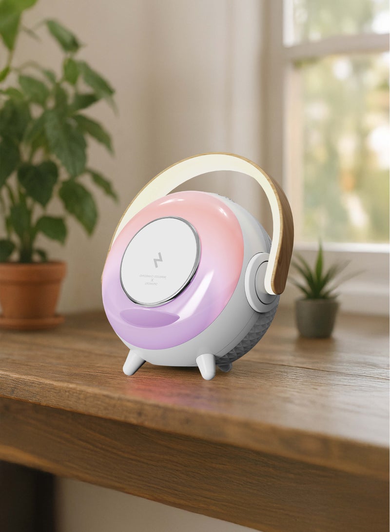 GREEN LION Uranus Bluetooth Speaker and Wireless Charger with Table Lamp / Transmission Range 20 m / Charging Time 2 Hrs  / 8 Lighting Modes & Lights 22 RGB + 22 White / 6 Hrs Working Time - White - Image 2