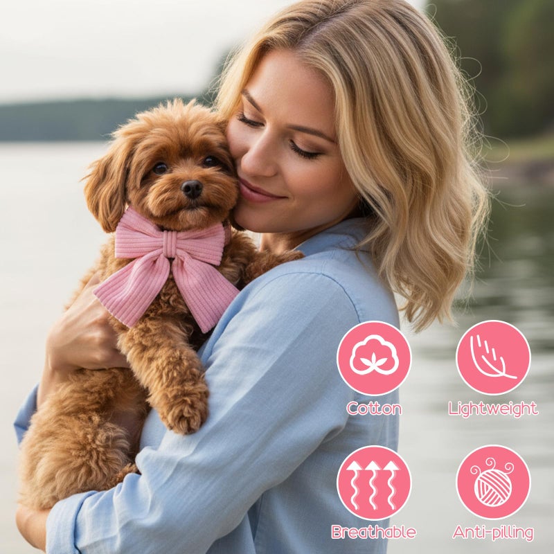 WJIAAA Dog Collar and Leash Set with Bowtie, Pink Cute Girl Dog Collars Bow Metal Buckle Adjustable Corduroy Dogs Collar 10â€˜â€™-16â€˜â€™for Small Medium Puppy Dogs with 5 FT Leash Pink S - Image 5