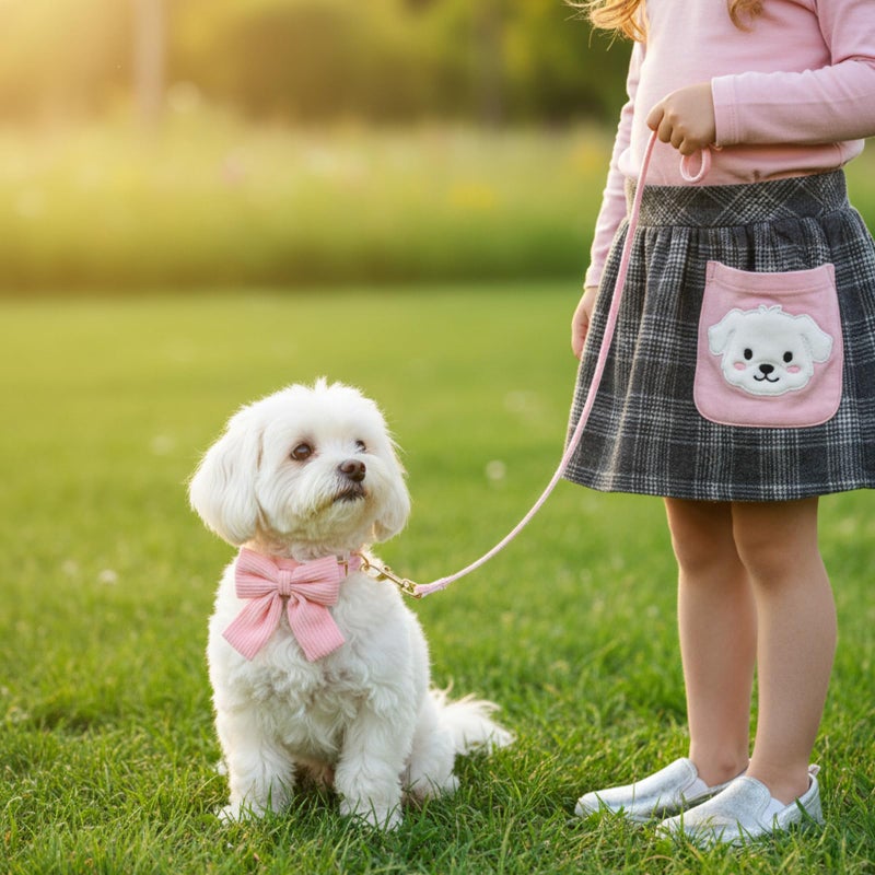 WJIAAA Dog Collar and Leash Set with Bowtie, Pink Cute Girl Dog Collars Bow Metal Buckle Adjustable Corduroy Dogs Collar 10â€˜â€™-16â€˜â€™for Small Medium Puppy Dogs with 5 FT Leash Pink S - Image 4