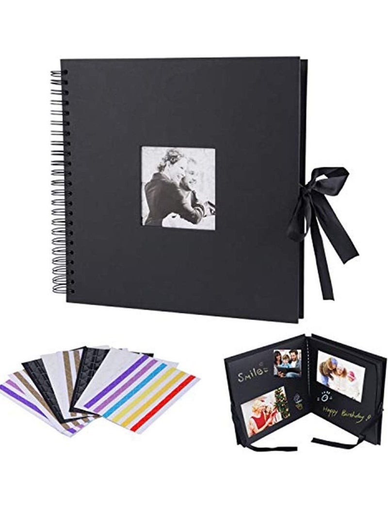 SYOSI Photo Album Scrapbook, DIY with Photo Opening 60 Pages Wedding Guest Anniversary Baby Shower Travel Memory (Black, Corners Included) 8x8 inch - Image 1