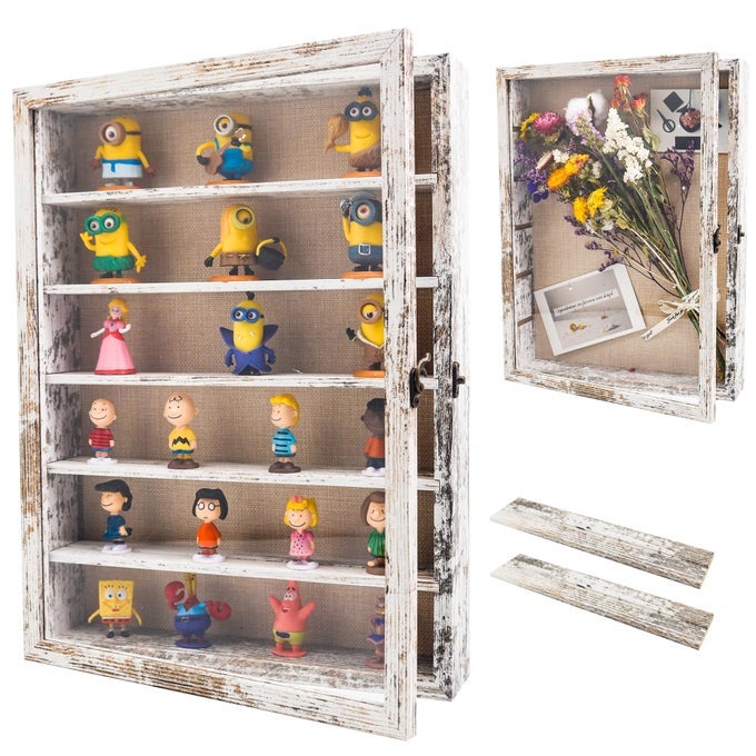 Shadow Box with Shelves White 12x16 Shadow Boxes Display Cases with Shelves for Miniatures Keepsake Collectibles Coins Military Medals Pins Wedding Flowers
