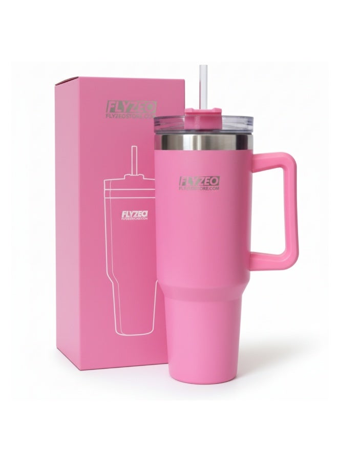 FLYZEO 40oz Stainless Steel Insulated Tumbler – Double Wall Vacuum Flask with Handle & Straw Lid | Hot & Cold for 18 Hours | Leakproof, BPA-Free & Eco-Friendly Travel Mug - White - Image 3