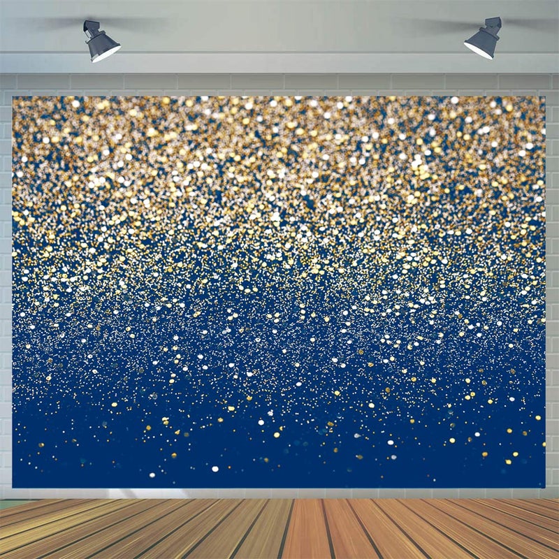 CYLYH 8X6FT Royal Blue Glitter Backdrop With Gold Spots Bokeh for Birthday, Wedding, Prom, Graduation Photography - Happy New Year Background - Image 1