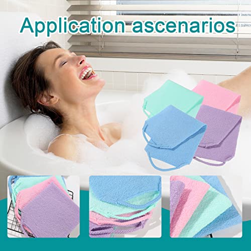 LZCNM 4 Pack Exfoliating Body Scrubber with Handles, Nylon Exfoliating Cloth Extended Length Back Scrubber Stretchable Pull Strap Shower Back Scrubber for Shower for Women&Men(4 Pack-Green+Blue+Purple+Pink) - Image 4