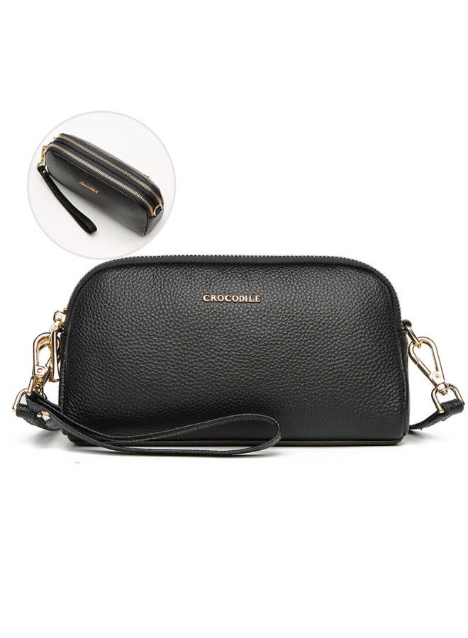 Crocodile New Year Gift, Top-grain Leather Simple Wrist Bag, Women's Crossbody Small Bag, Shoulder Bag For Women, Black - Image 1