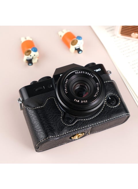 Suitable For Fuji XS20 Protective Case XT30 Second Generation Camera Bag XT5 Base XM5 Leather Case XT20/XS10 Case-Color:D: Xt30/30ii/20/10 Lychee Pattern Base [black] Comes With Tempered Film (excluding Hot Shoe Cover)