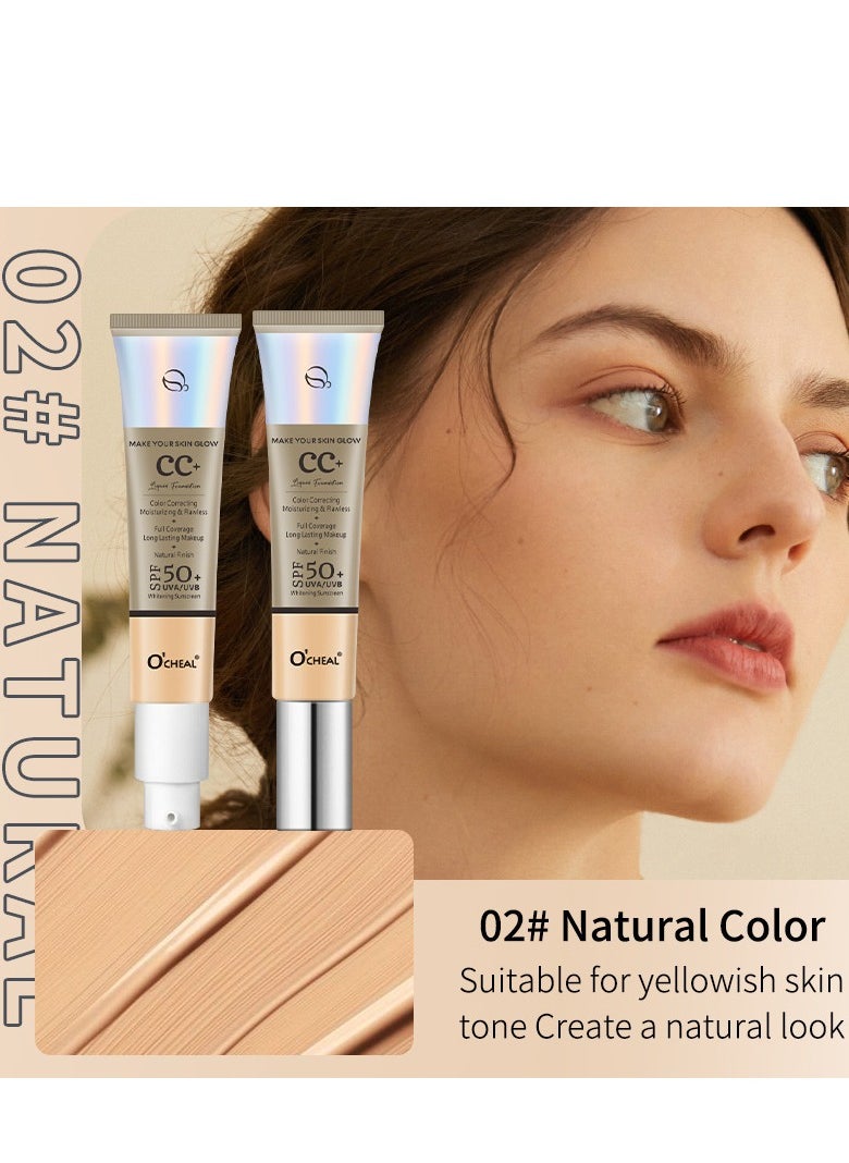OCHEAL CC+ Color Correcting Cream, Full Coverage Foundation With SPF 50+ Whitening Sunscreen, Color Correcting And Brightening Face Cream, Skin Tone Adjusting CC Cream, Natural Color  - Image 2