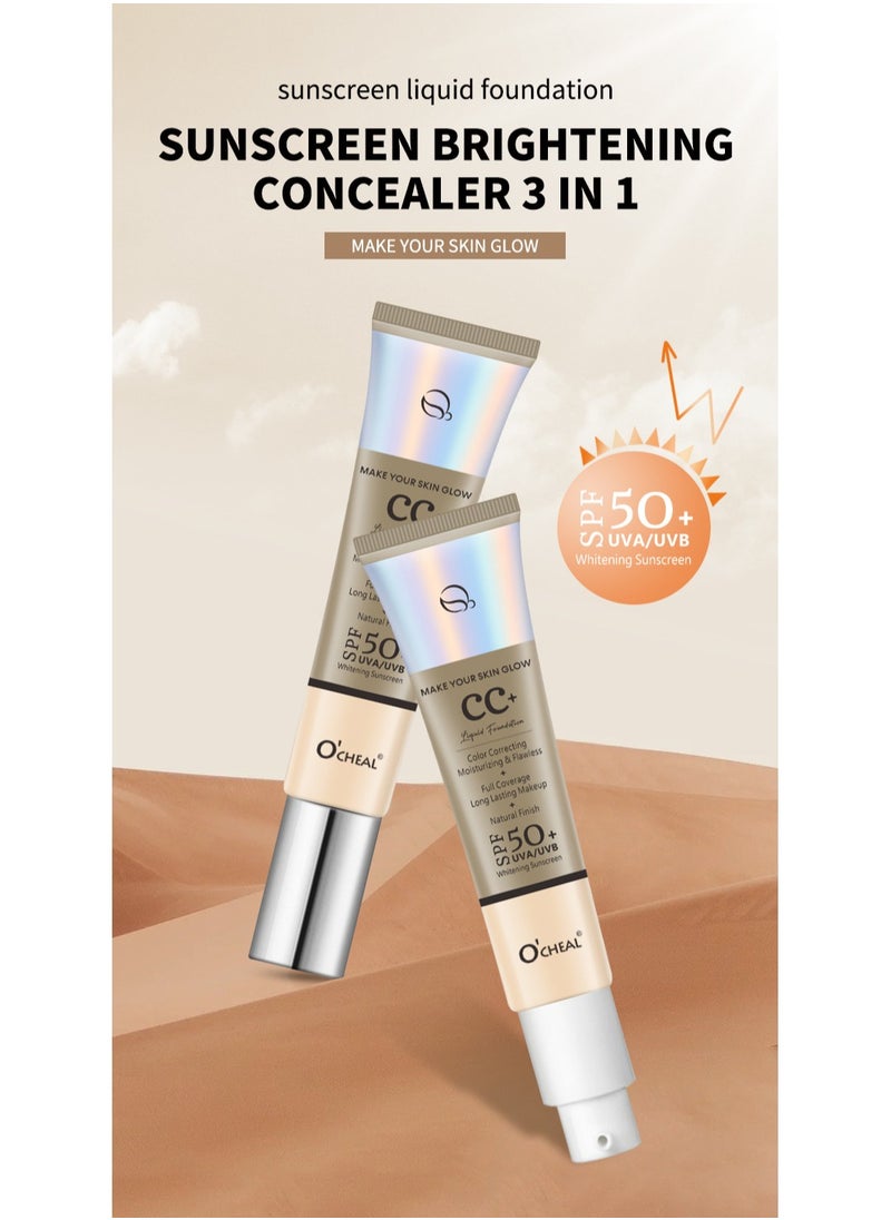 OCHEAL CC+ Color Correcting Cream, Full Coverage Foundation With SPF 50+ Whitening Sunscreen, Color Correcting And Brightening Face Cream, Skin Tone Adjusting CC Cream, Natural Color  - Image 5